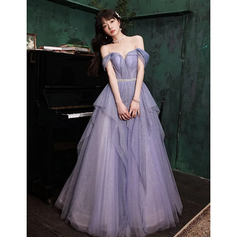 Banquet Evening Dress  New Light Luxury Minority High-End High-Grade Temperament Purple Annual Meeting Host Performance Dress