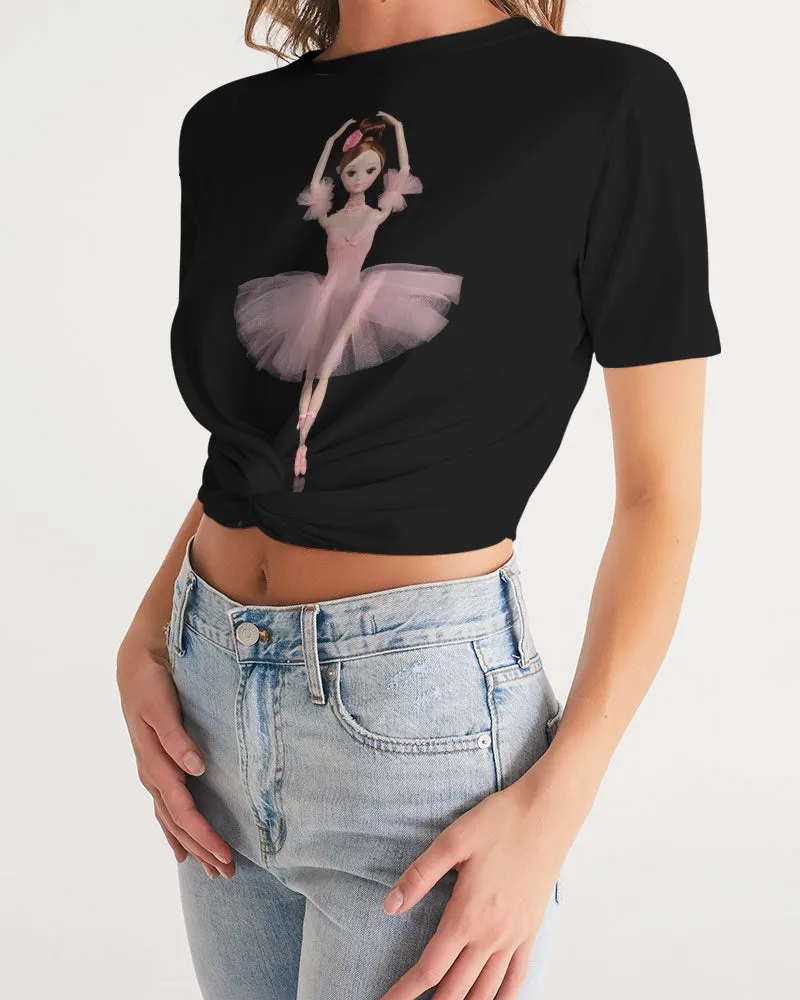 DOLLY ® Ballerina Doll Pink Women's Twist-Front Cropped Tee