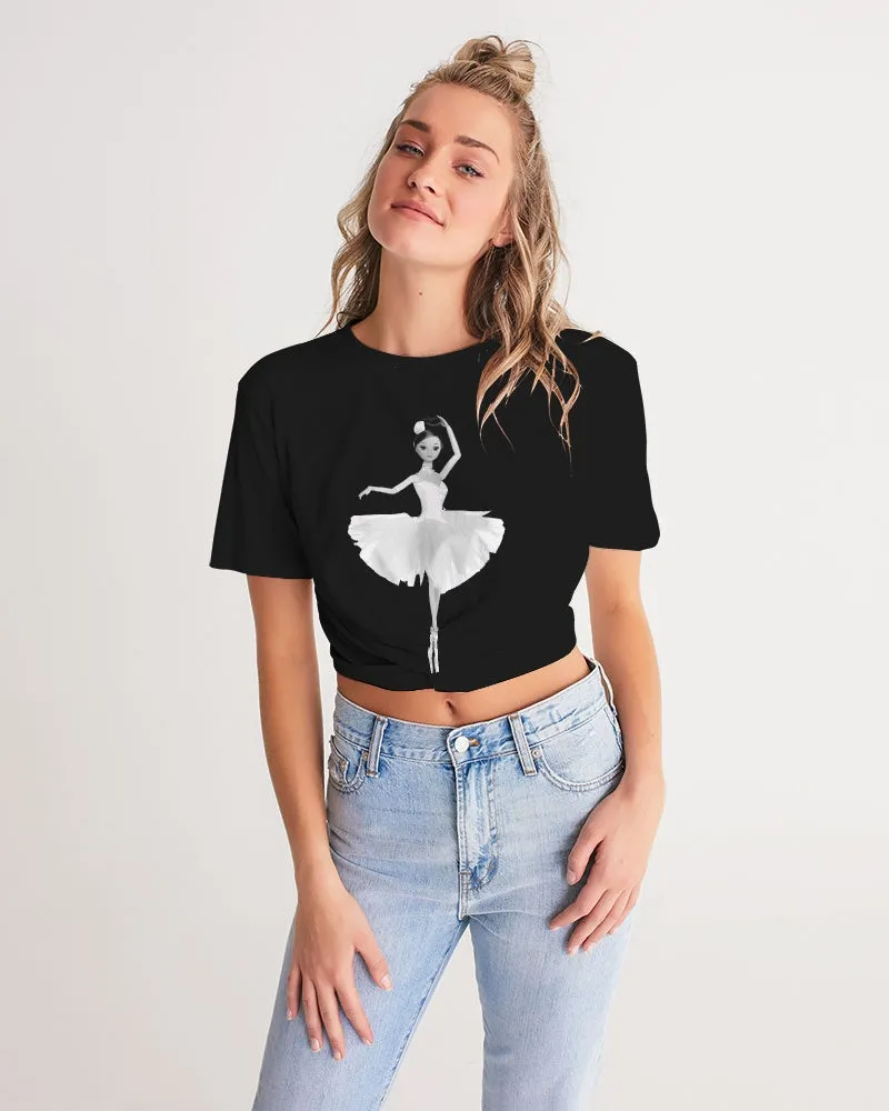 DOLLY® BALLERINA DOLL WHITE Women's Twist-Front Cropped Tee