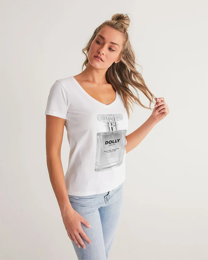 DOLLY WHITE PERFUME BOTTLE Women's V-Neck Tee