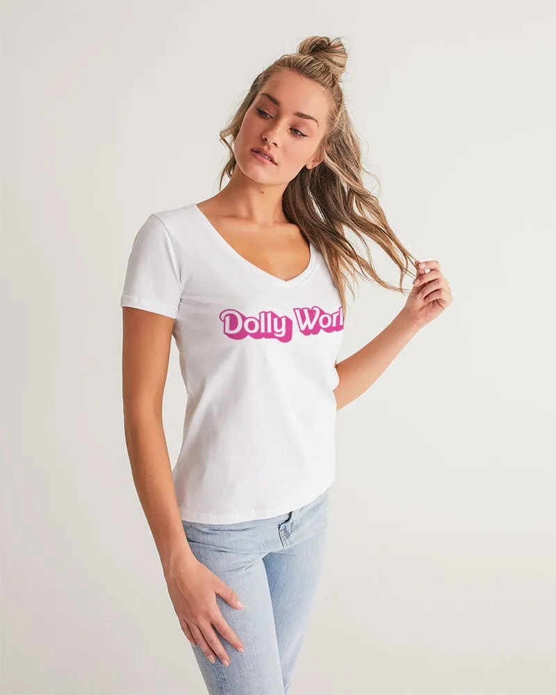 DOLLY WORLD MANNEQUIN BOW Women's V-Neck Tee