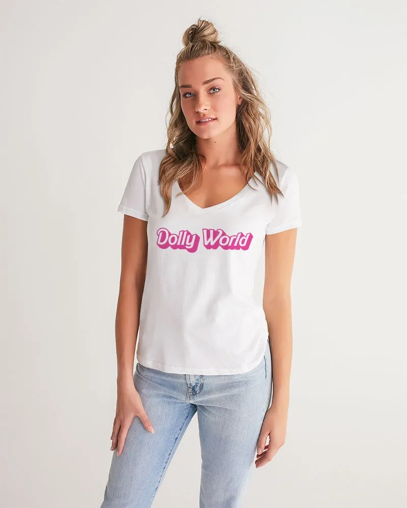 DOLLY WORLD MANNEQUIN BOW Women's V-Neck Tee