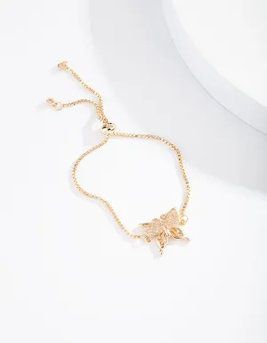 Gold Cubic Zirconia Butterfly Bracelet