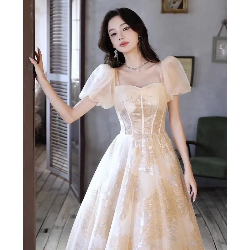 IKERRLAX Evening Dress Women's High-Grade High-End Affordable Luxury Niche Super Fairy Light Yarn Champagne Gauze Dress Vocal Music Art Test High-End