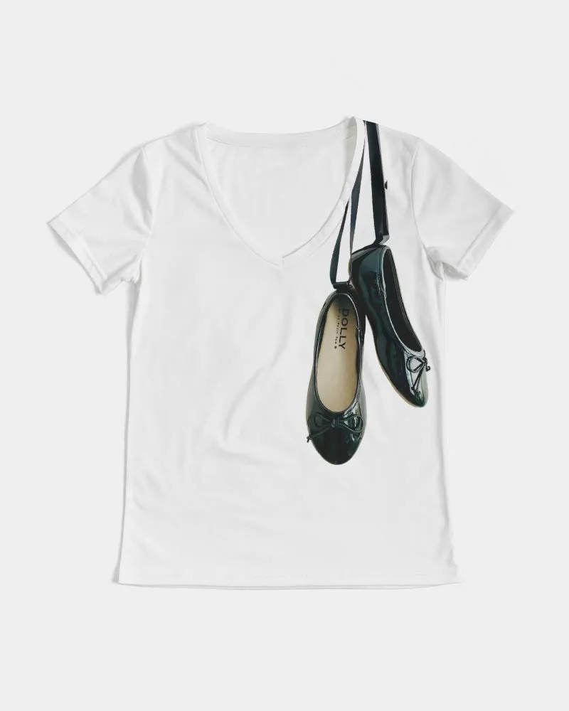 NOT WITHOUT MY BALLERINAS WITH BLACK BALLERINAS Women's V-Neck Tee