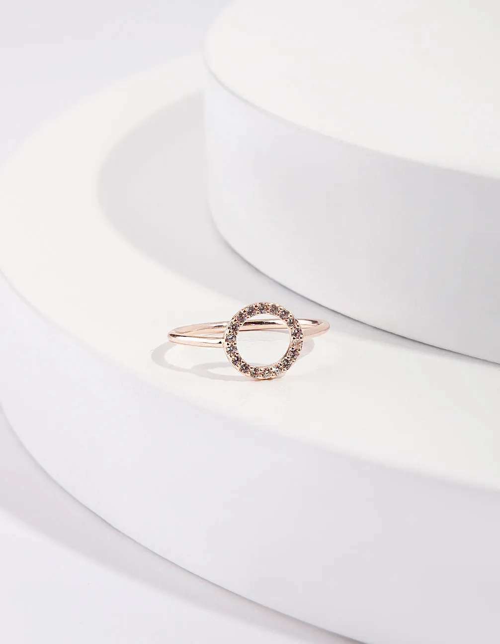 Rose Gold Open Circle Cubic Zirconia Ring