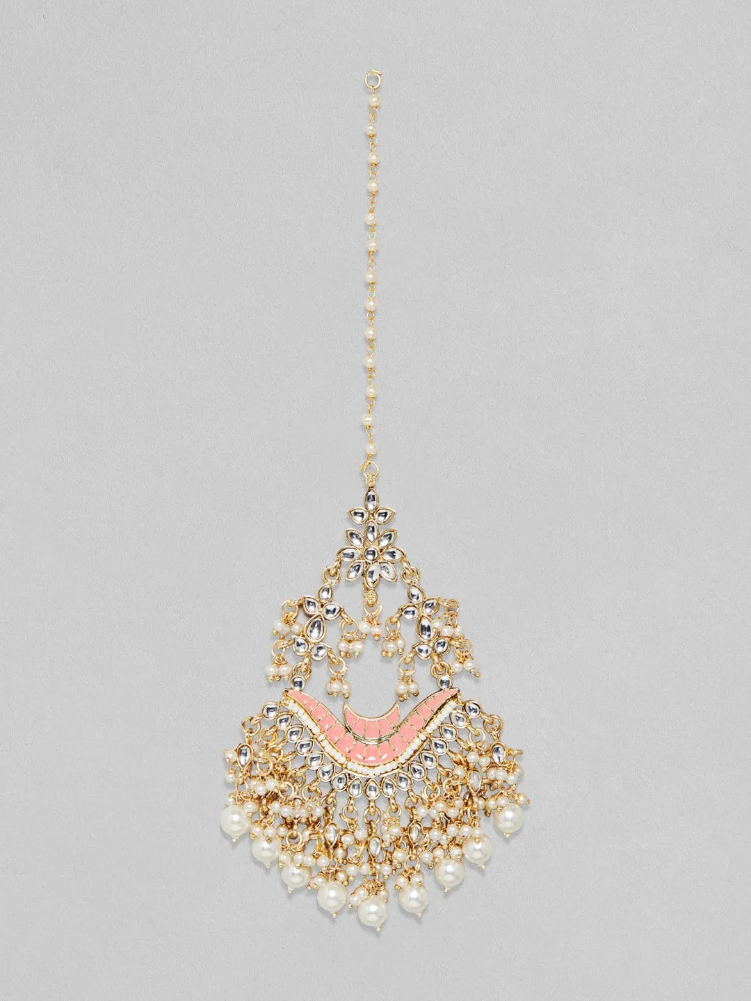 Rubans Gold Plated Kundan Earrings With Pink Enamel And Pearls