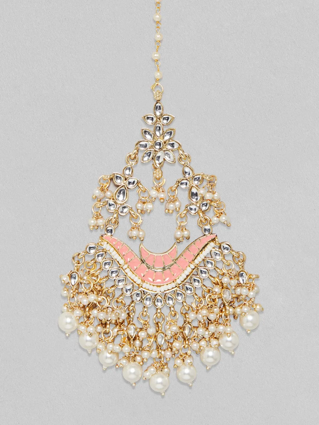 Rubans Gold Plated Kundan Earrings With Pink Enamel And Pearls