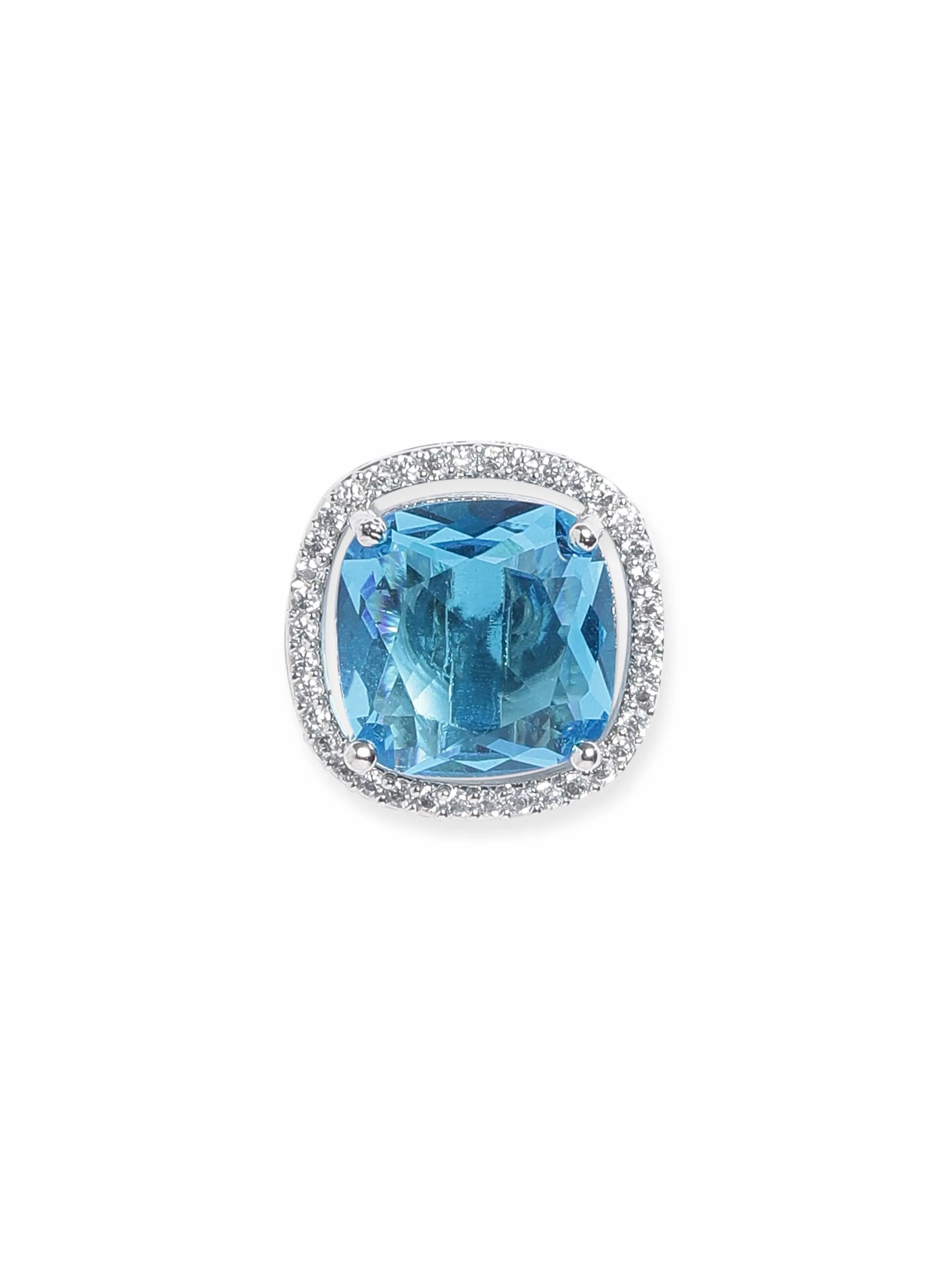 Rubans Rhodium plated Blue Zirconia Cushion cut Classy stud Earring